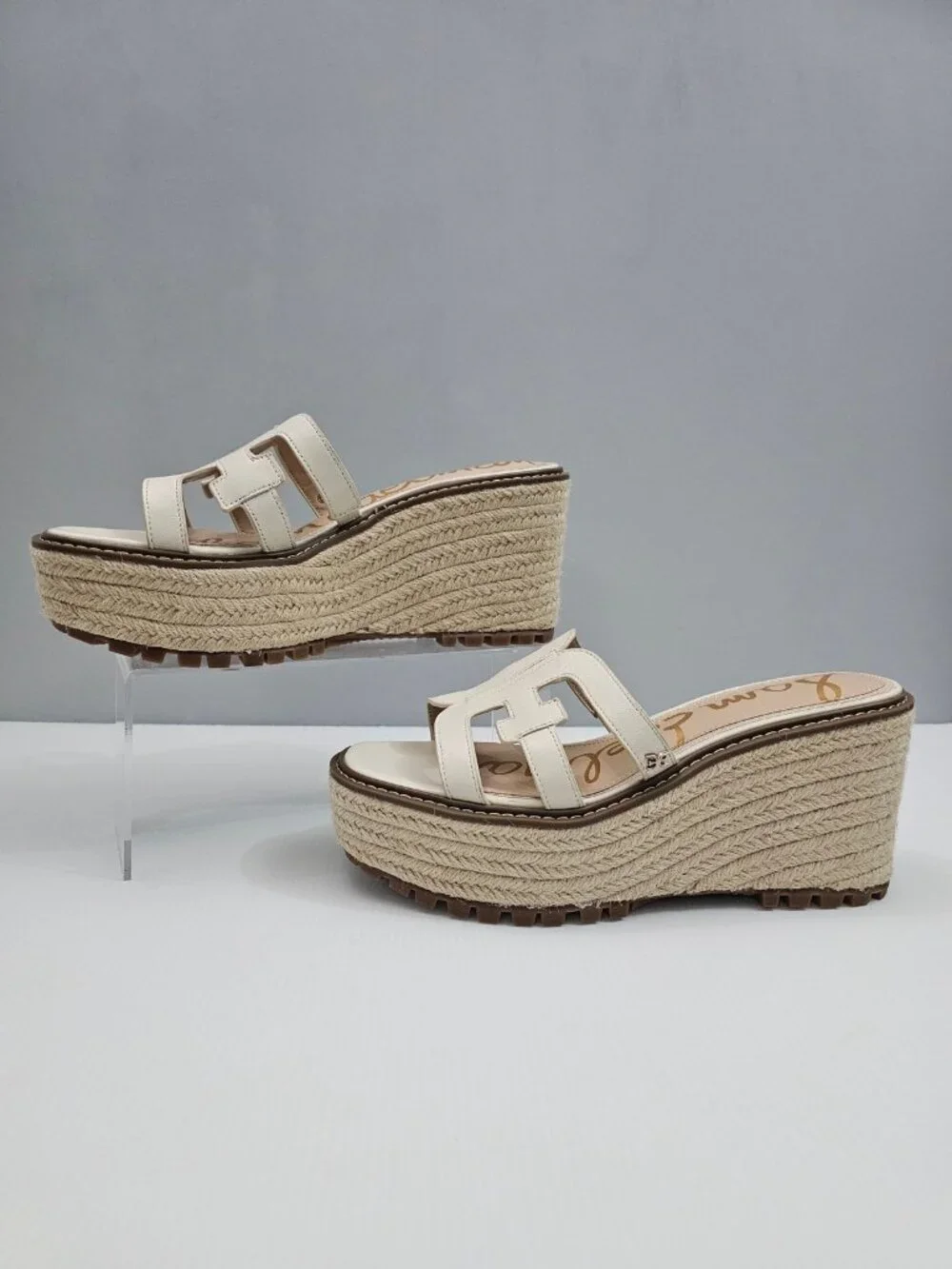 Sam Edelman Laine Platform Wedge Sandal Womens 9.5 Ivory Slip On Lug Sole NEW